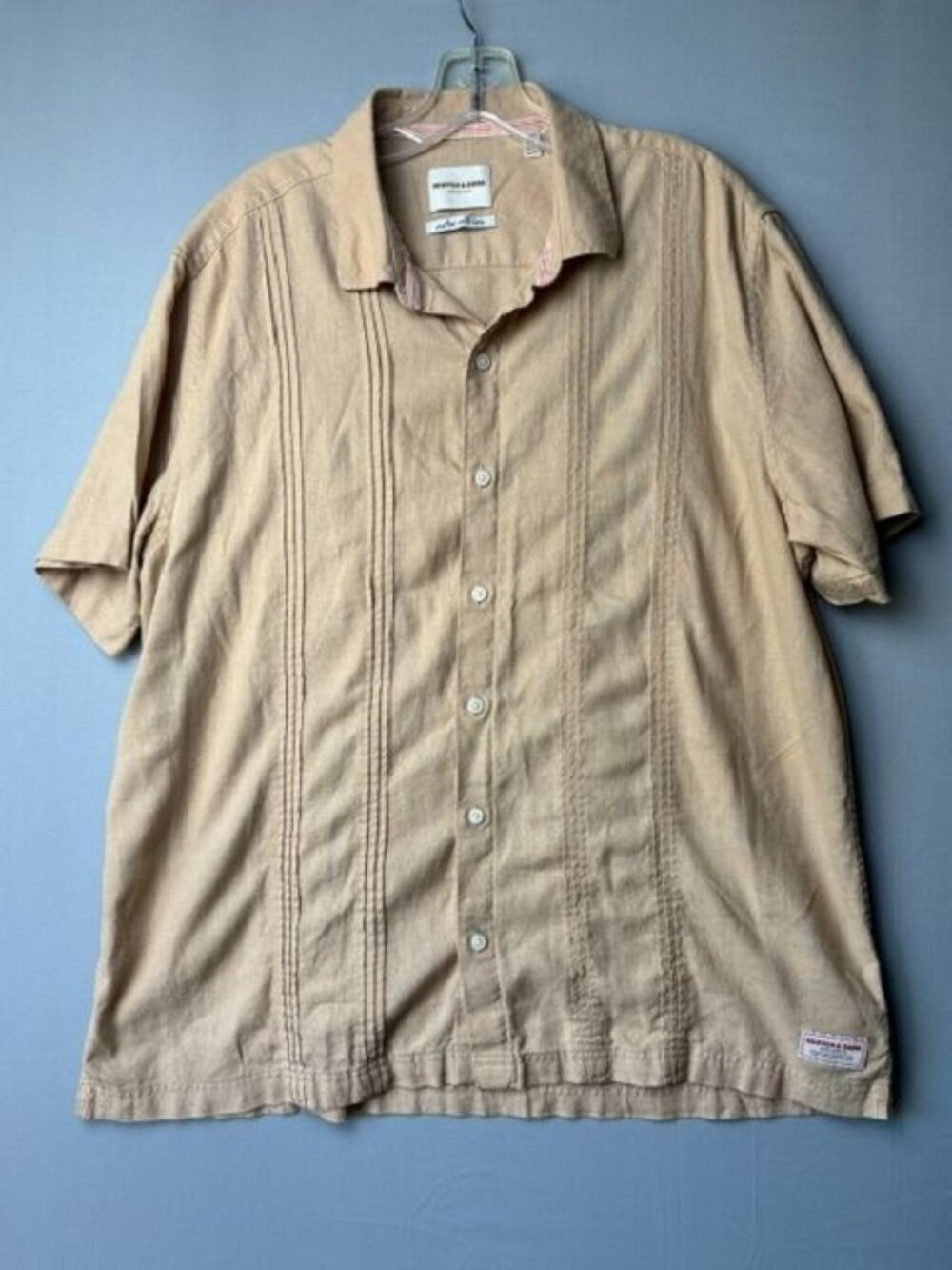 Scotch & Soda Amsterdam Men's XL Beige Linen Blend Camo Button Shirt